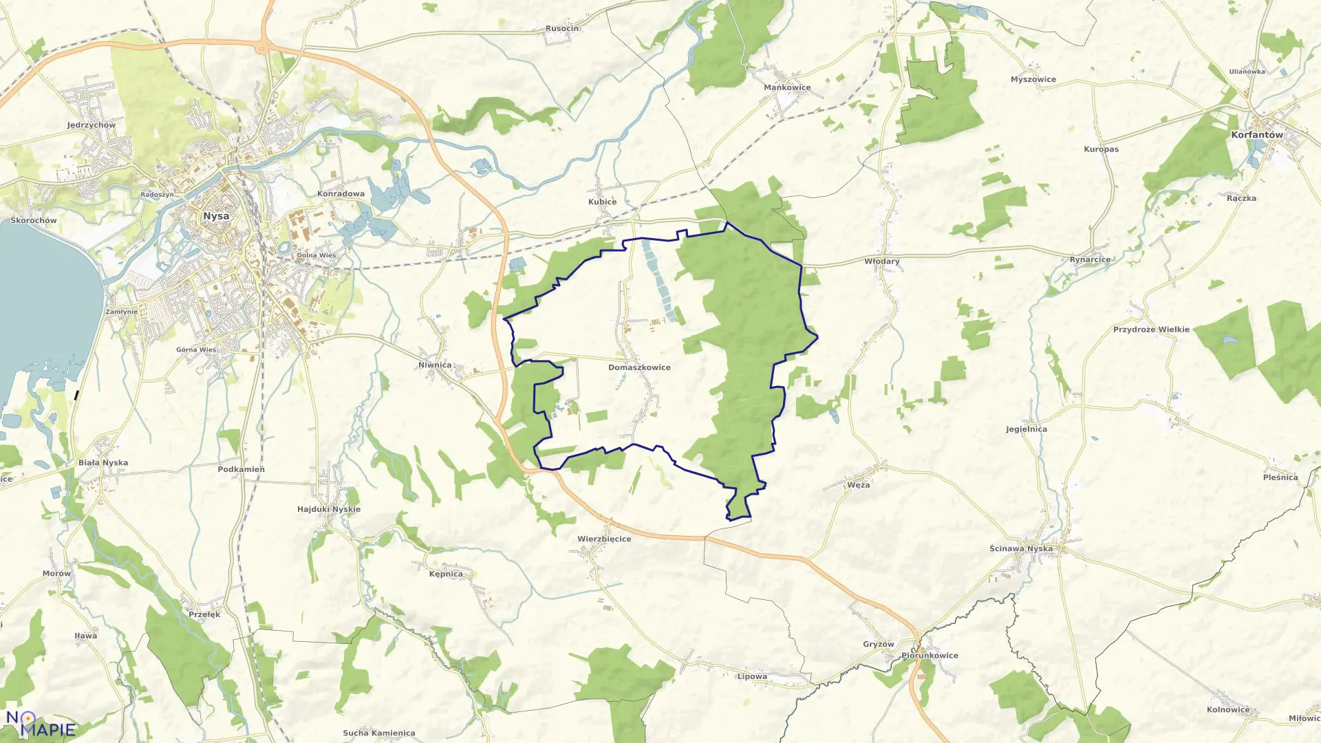 Mapa obrębu DOMASZKOWICE w gminie Nysa