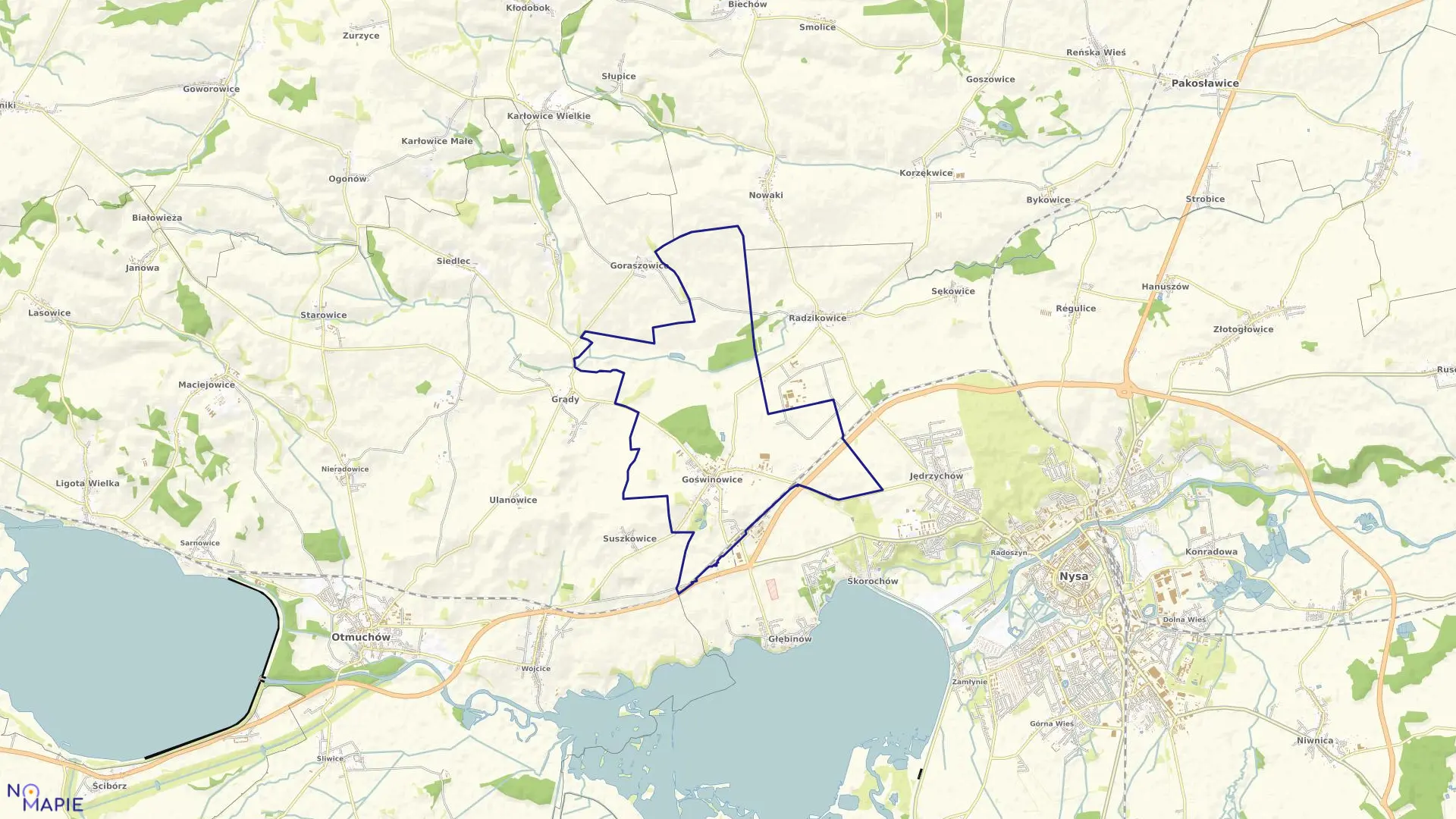 Mapa obrębu GOŚWINOWICE w gminie Nysa