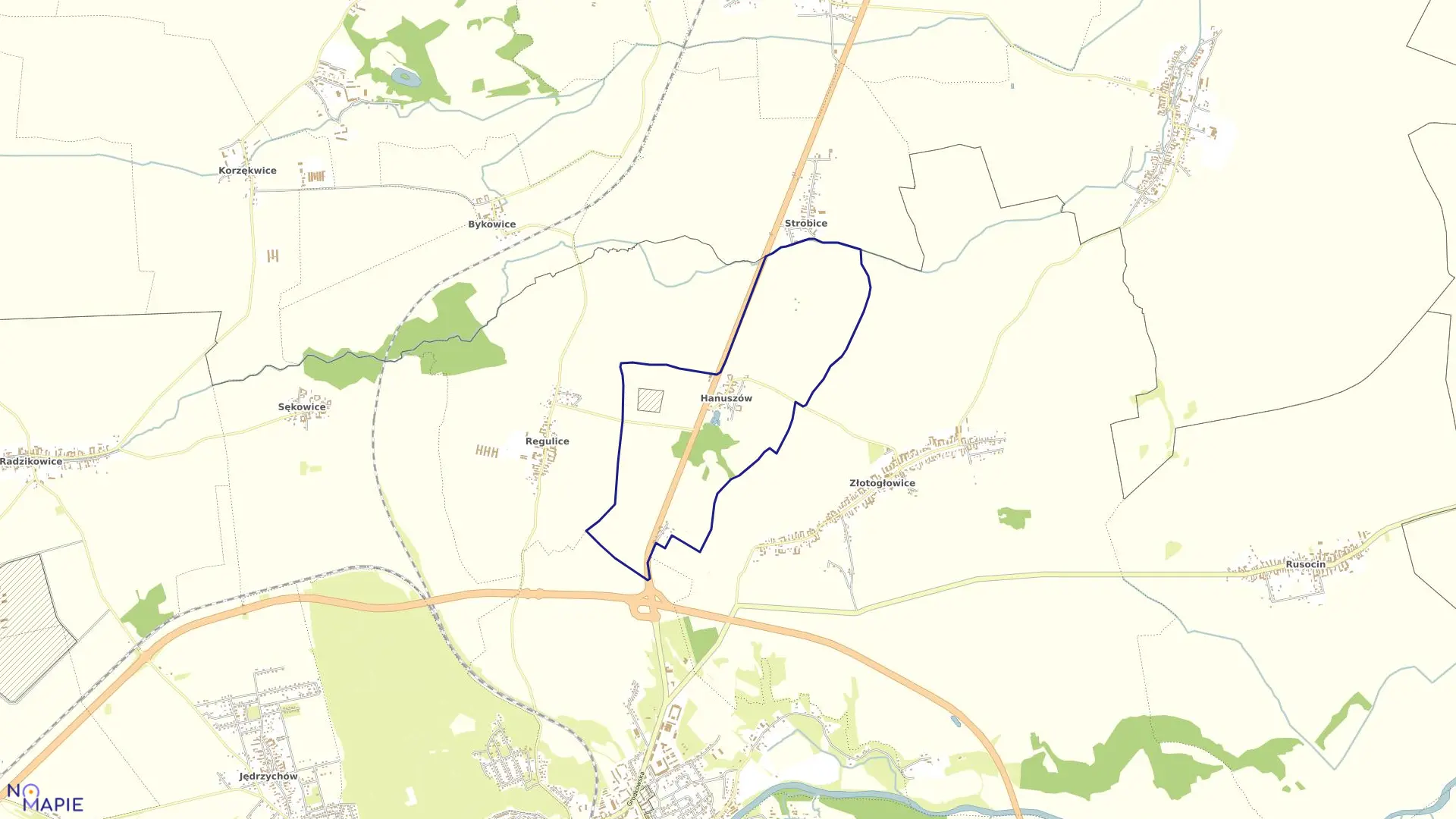 Mapa obrębu HANUSZÓW w gminie Nysa