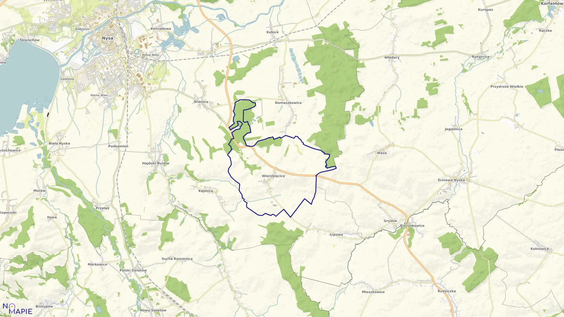 Mapa obrębu WIERZBIĘCICE w gminie Nysa