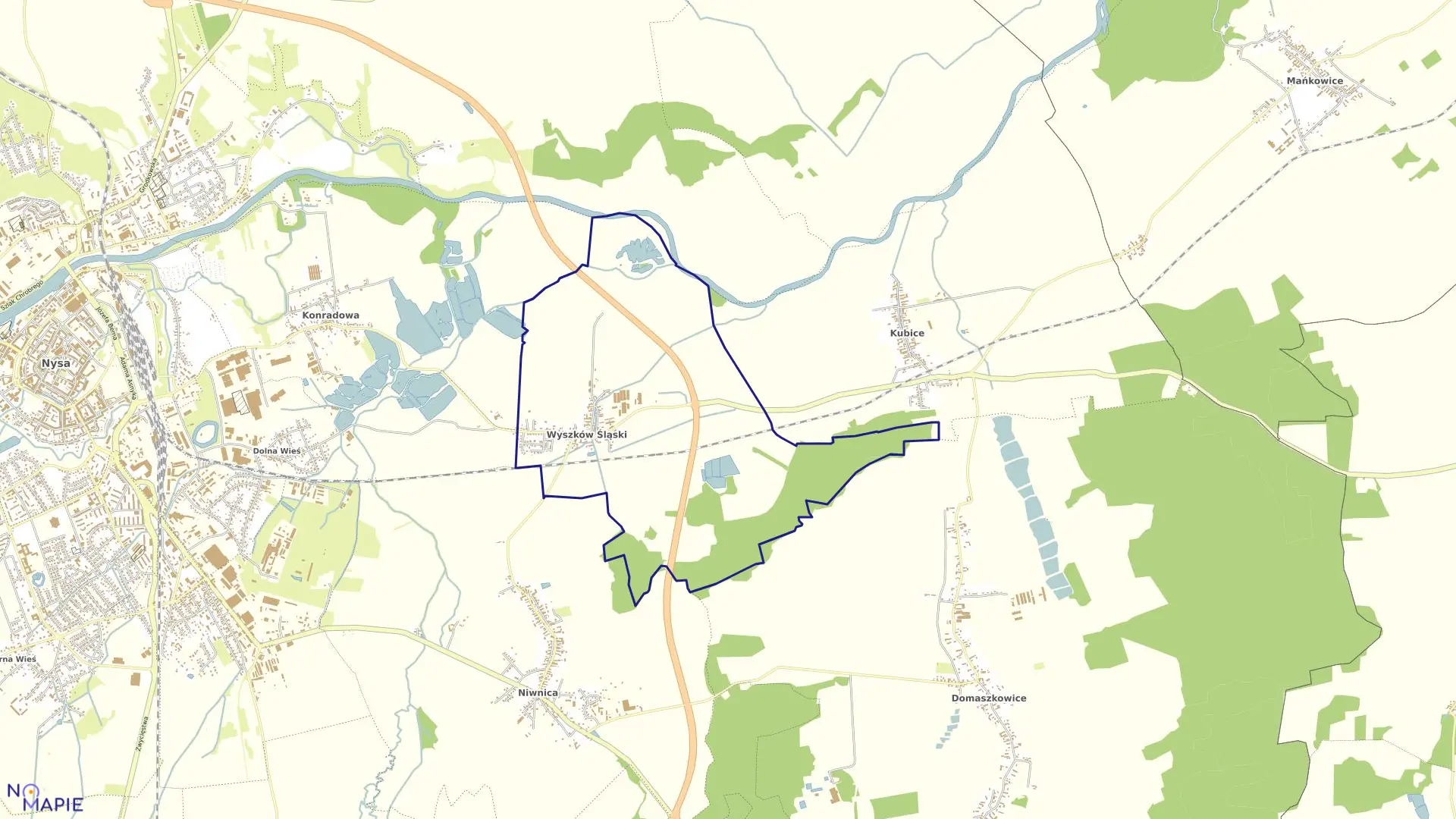 Mapa obrębu WYSZKÓW ŚLĄSKI w gminie Nysa