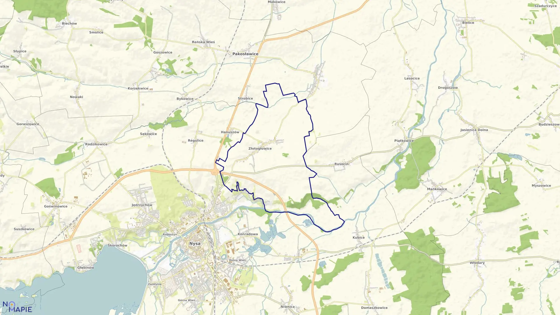 Mapa obrębu ZŁOTOGŁOWICE w gminie Nysa